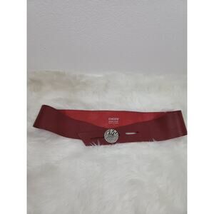 Chico's Red Leather Silver Tone Animal Style Tooled Adjustable Belt L